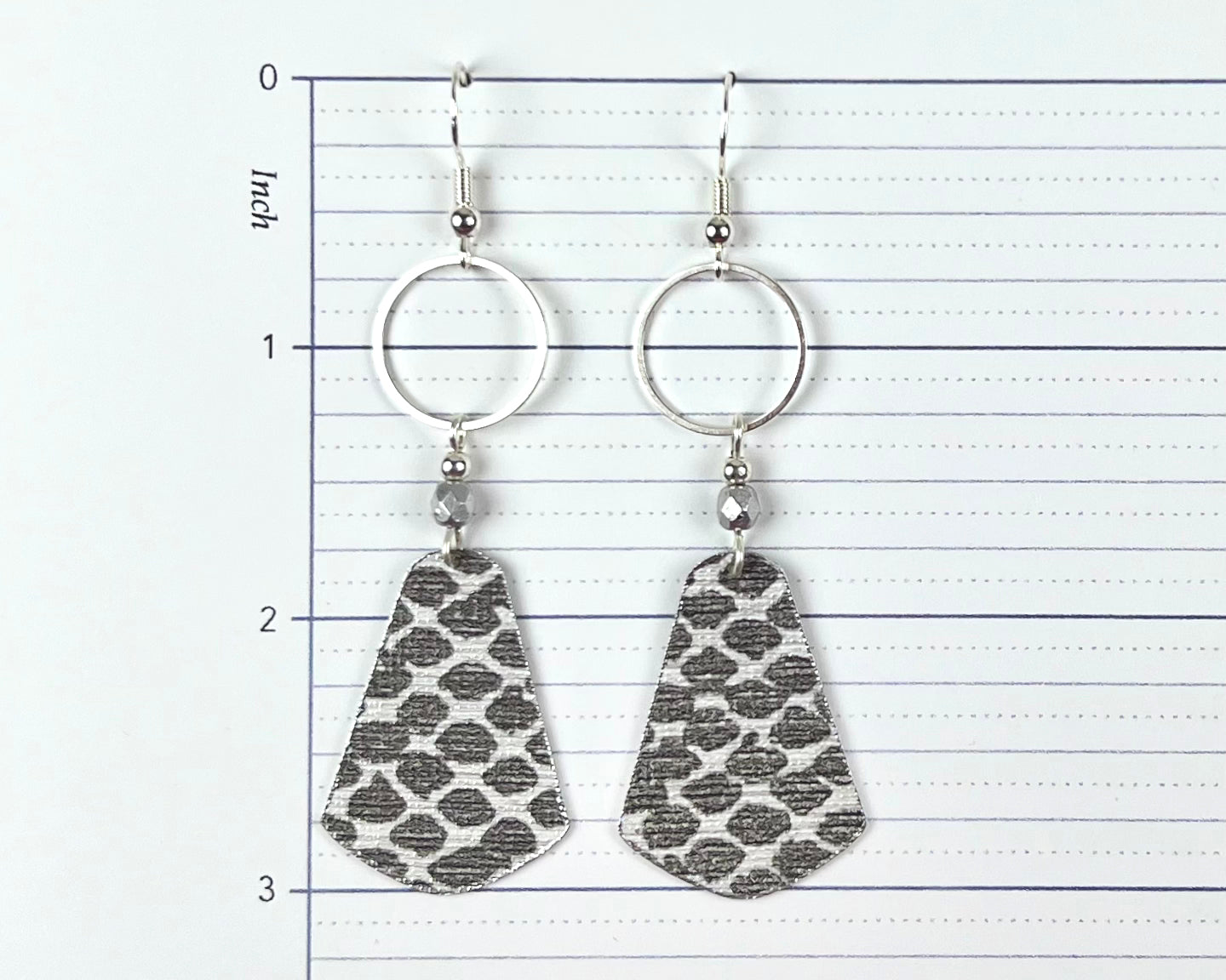 Elegant Silver Snakeskin Print Earrings with Silver Circles