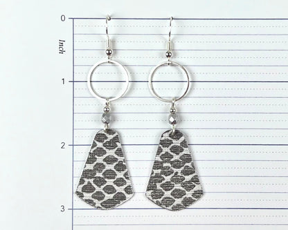 Elegant Silver Snakeskin Print Earrings with Silver Circles