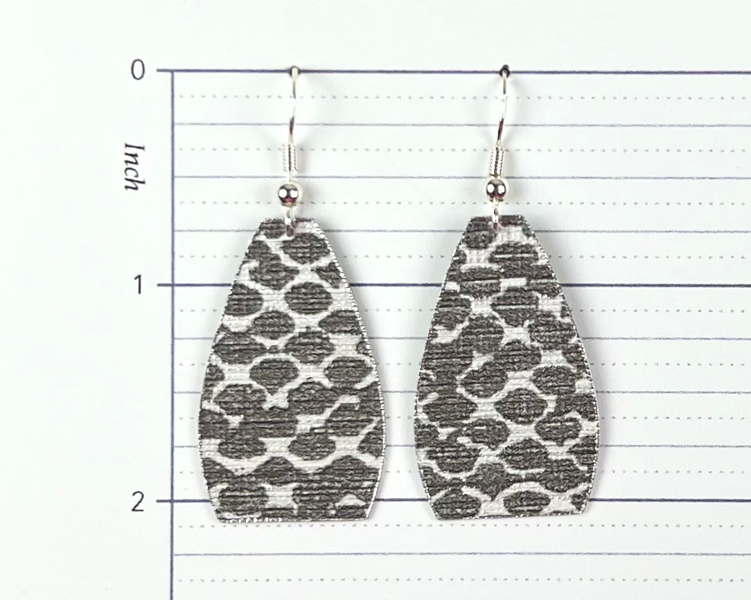 Long Pear-Shaped Silver Snakeskin Print Earrings