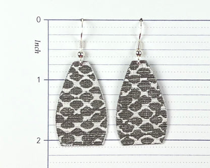 Long Pear-Shaped Silver Snakeskin Print Earrings