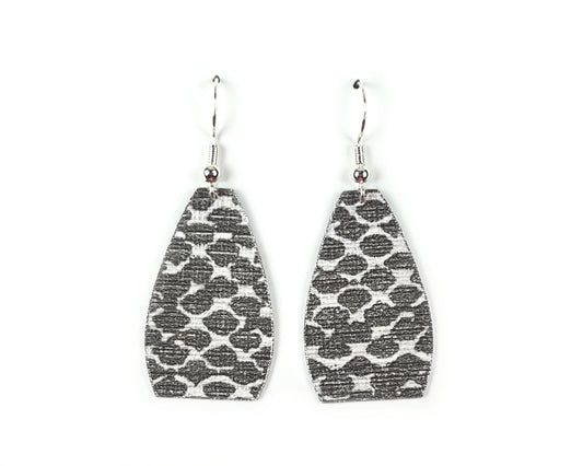 Long Pear-Shaped Silver Snakeskin Print Earrings