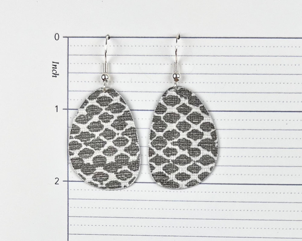 Silvery-Grey Snakeskin Print Large Asymmetrical Oval Earrings