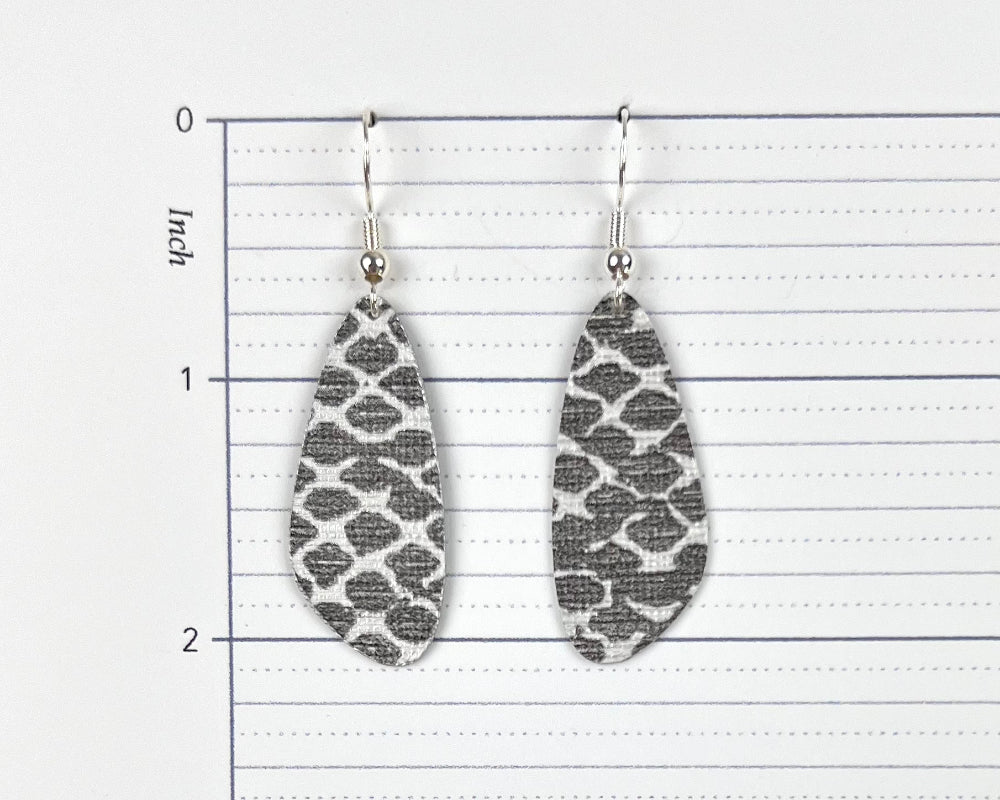 Silvery-Grey Snakeskin Print Wing-Shaped Earrings