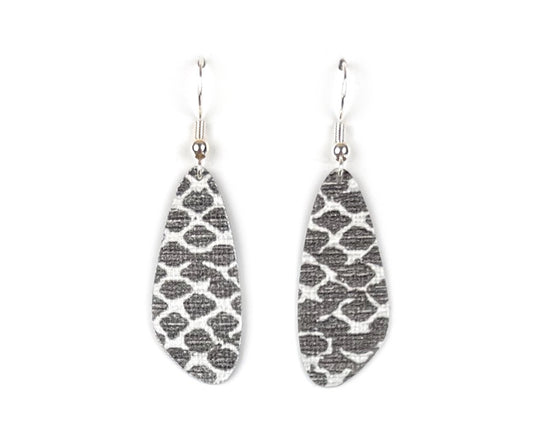 Silvery-Grey Snakeskin Print Wing-Shaped Earrings