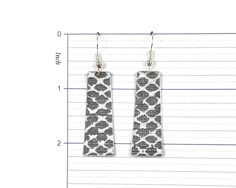 Silvery-Grey Snakeskin Print Long Rectangle Earrings