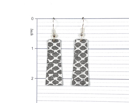 Silvery-Grey Snakeskin Print Long Rectangle Earrings