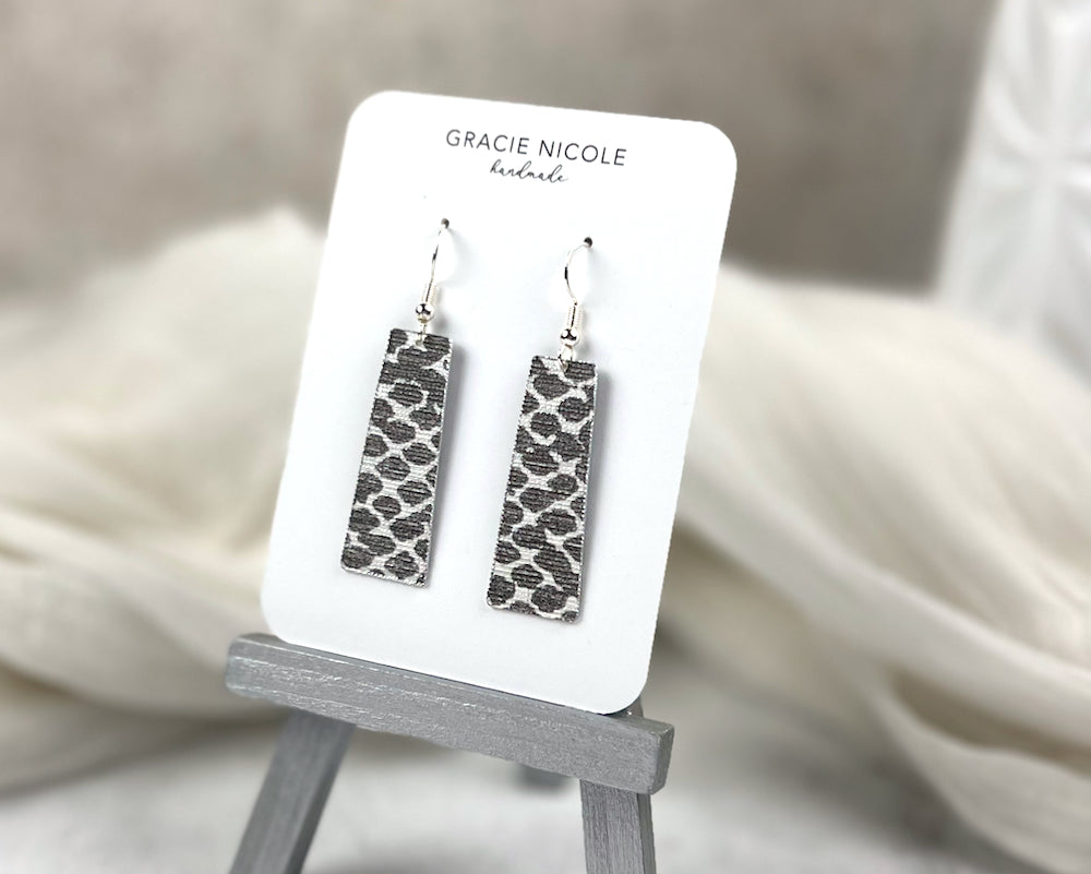 Silvery-Grey Snakeskin Print Long Rectangle Earrings