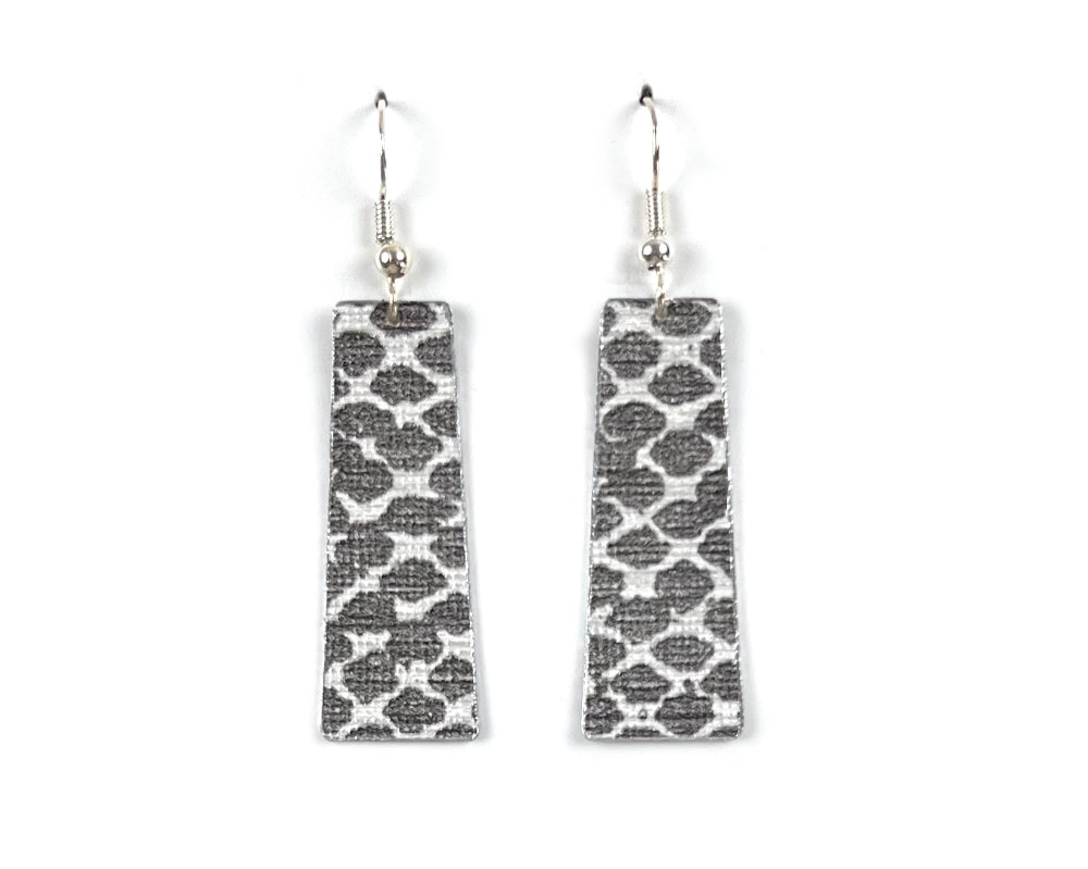 Silvery-Grey Snakeskin Print Long Rectangle Earrings