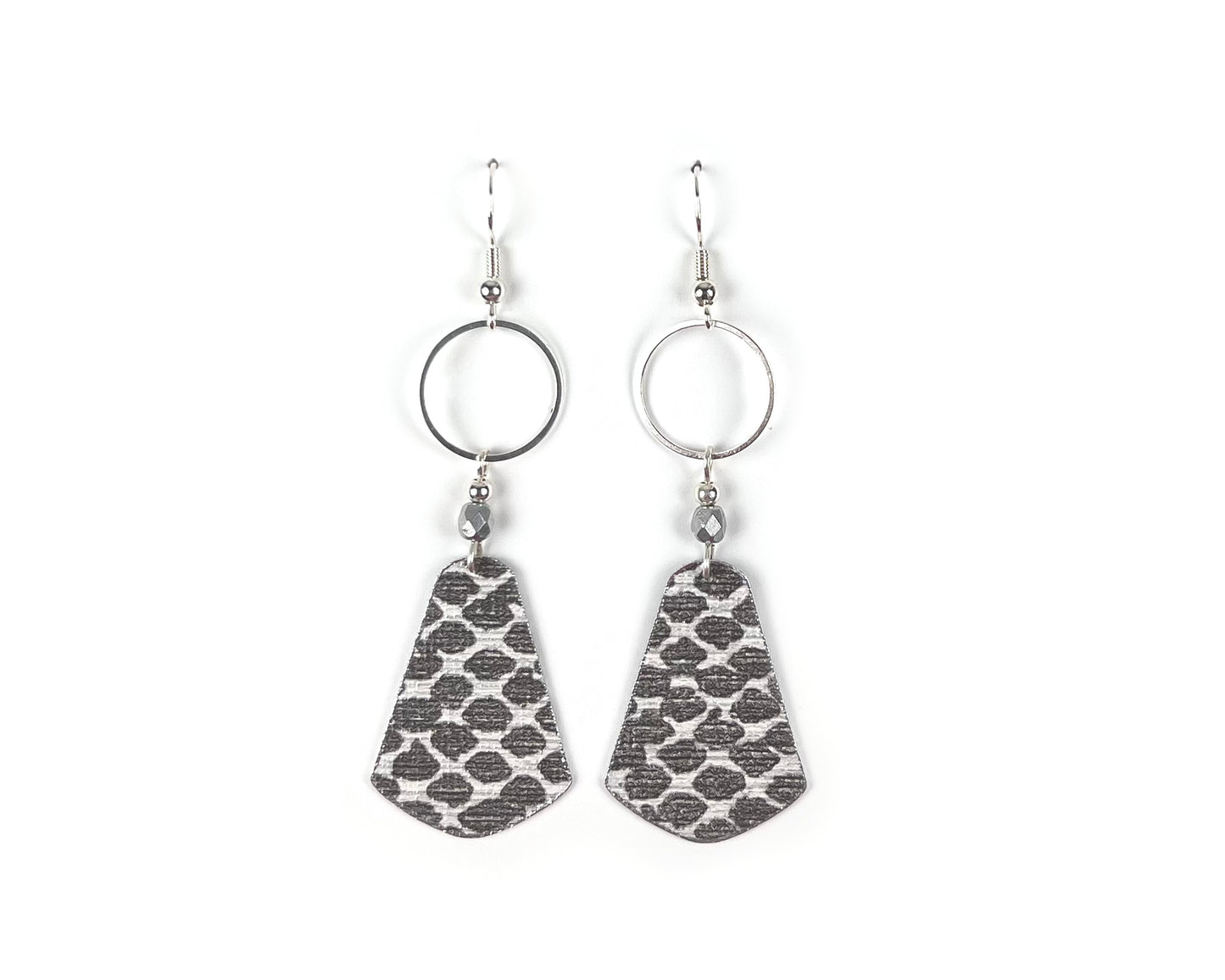 Elegant Silver Snakeskin Print Earrings with Silver Circles