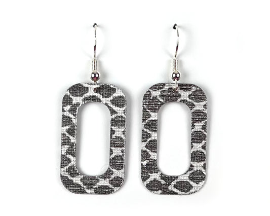 Open Rectangle Silver Snakeskin Print Earrings