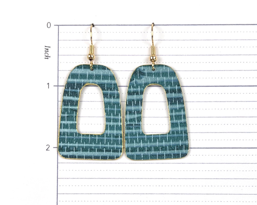 Teal Grasscloth Open Arch Earrings - Large