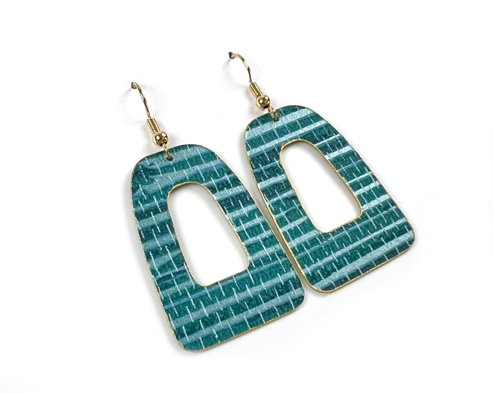 Teal Grasscloth Open Arch Earrings - Large