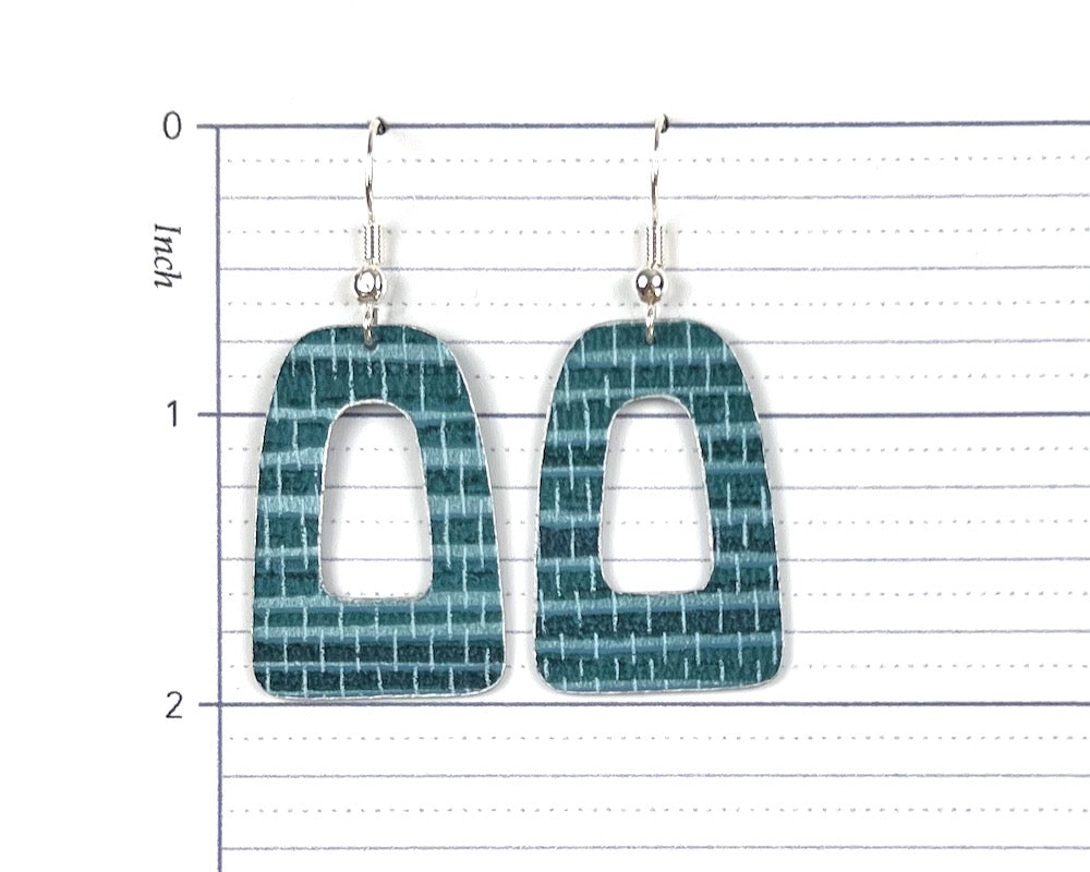 Teal Grasscloth Open Arch Earrings - Small - Silver