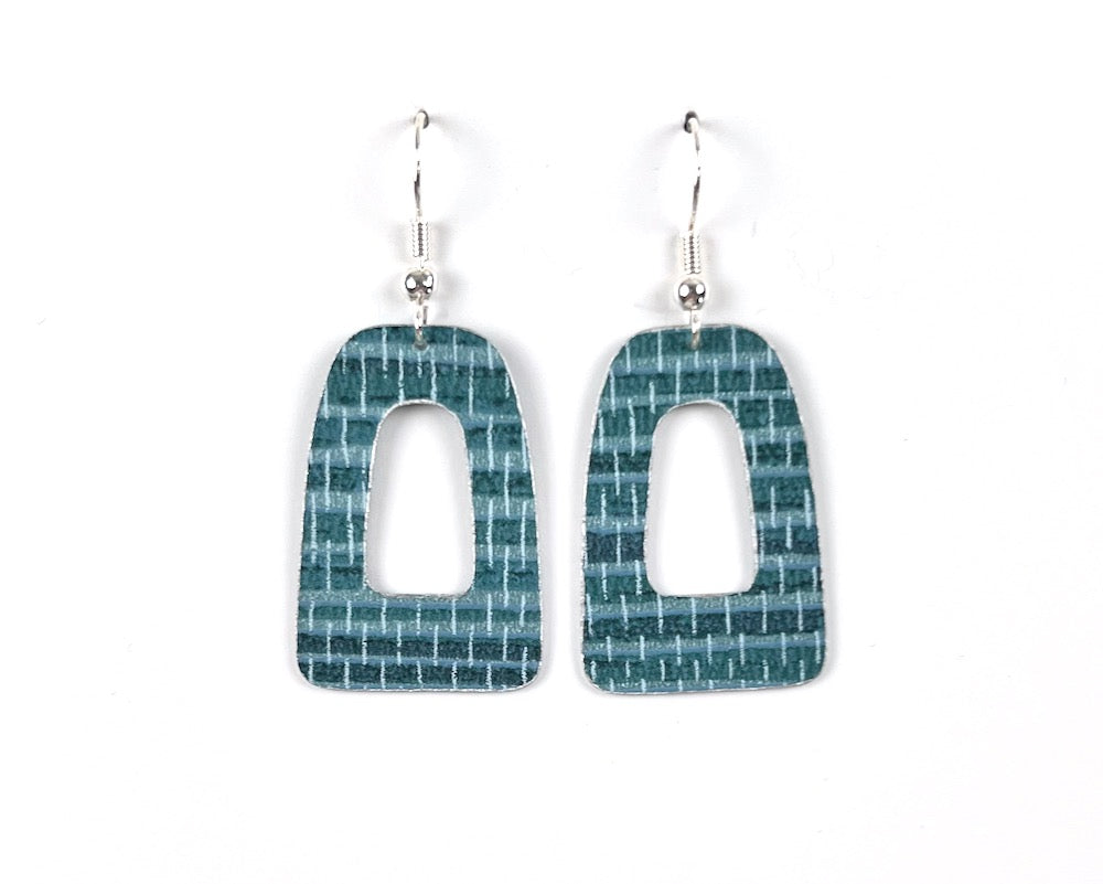 Teal Grasscloth Open Arch Earrings - Small - Silver