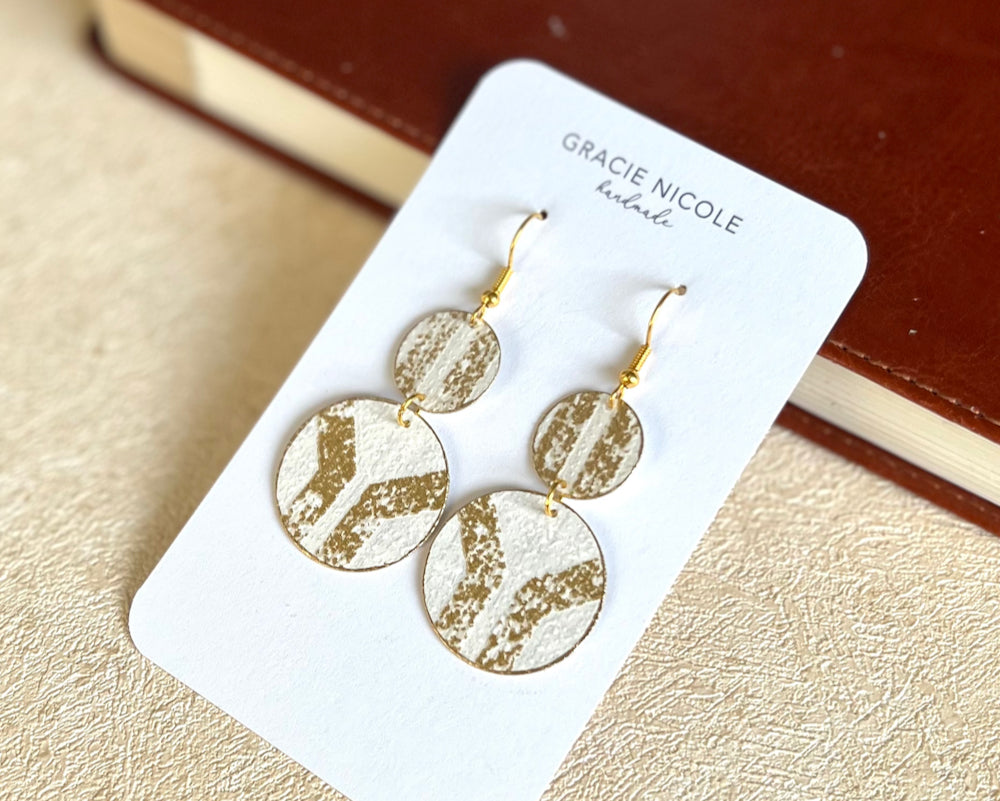 Metallic Gold and White Circle Earrings