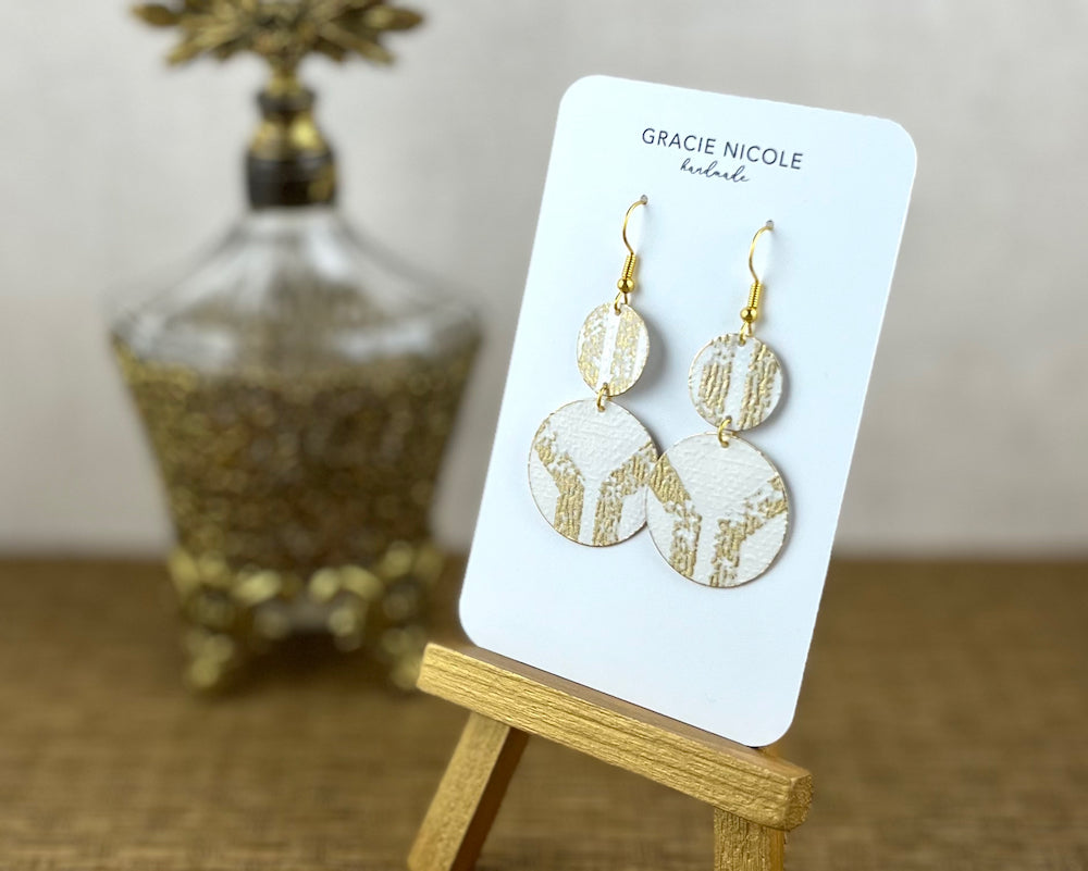 Metallic Gold and White Circle Earrings