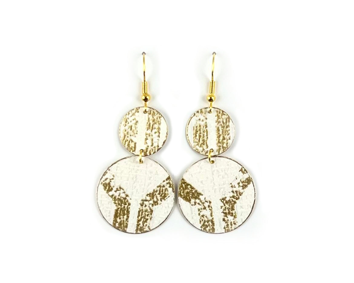 Metallic Gold and White Circle Earrings