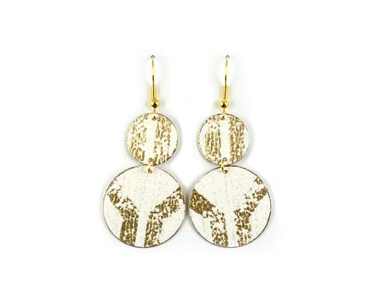 Metallic Gold and White Circle Earrings